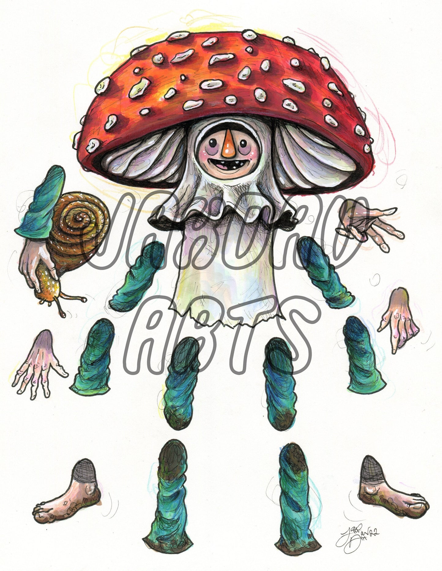Mushroom Man Paper Cutout (ORIGINAL ARTWORK)